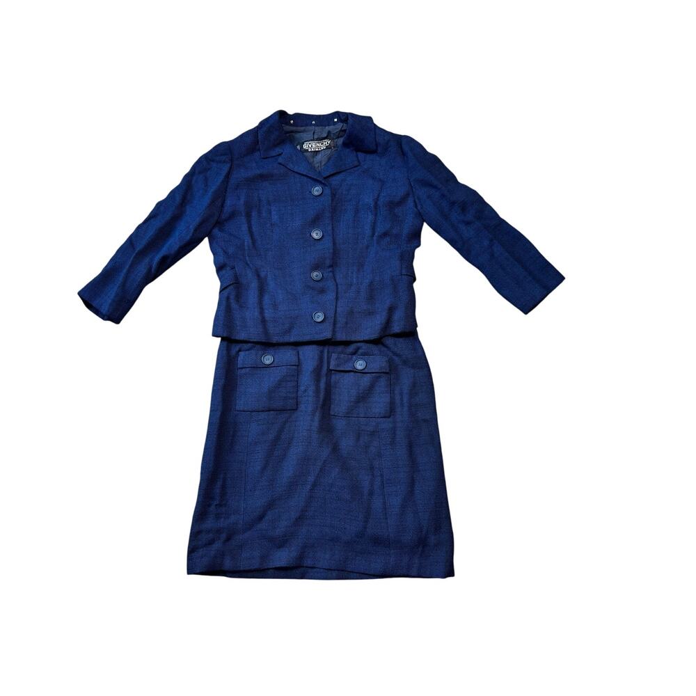 Givenchy Women L Blue Tweed Vintage Skirt Suit Daimaru Japan Textured Designer